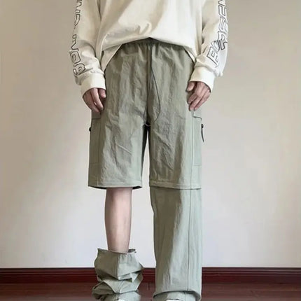 Korean Fashion Trend: Detachable Functional Work Pants with Two-Wear Style, Retro Cool Sports Casual Men's Summer Versatile Outf