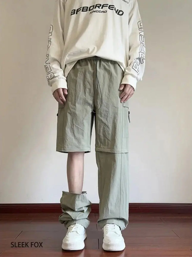 Korean Fashion Trend: Detachable Functional Work Pants with Two-Wear Style, Retro Cool Sports Casual Men's Summer Versatile Outf