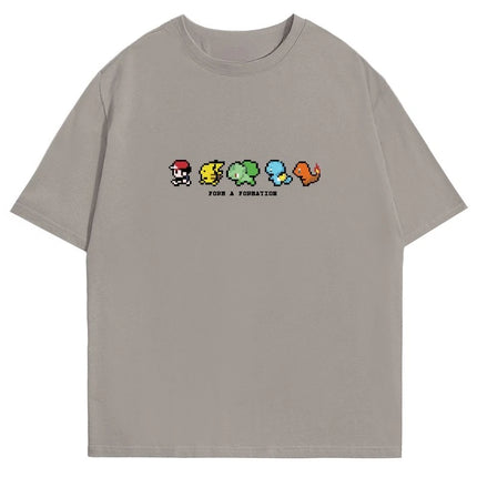 Pixel Printed Short-sleeved Tshirt Men's Summer Trendy Brand Front Shoulder Half-sleeved 2025 New American Pure Cotton Loose Top