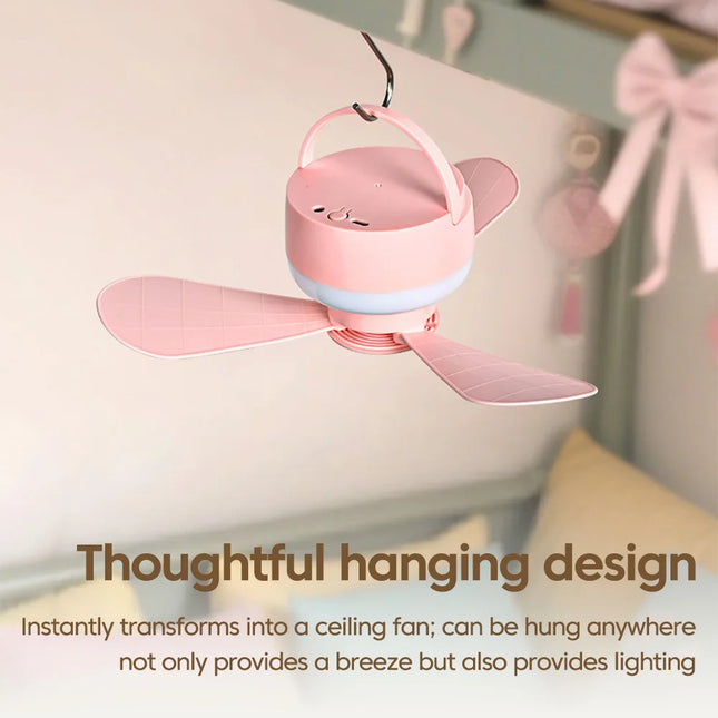 Portable With Remote Controlled Small Ceiling Fan Light Household Outdoor Camping Tent Student Dormitory Bed USBRechargeable Fan