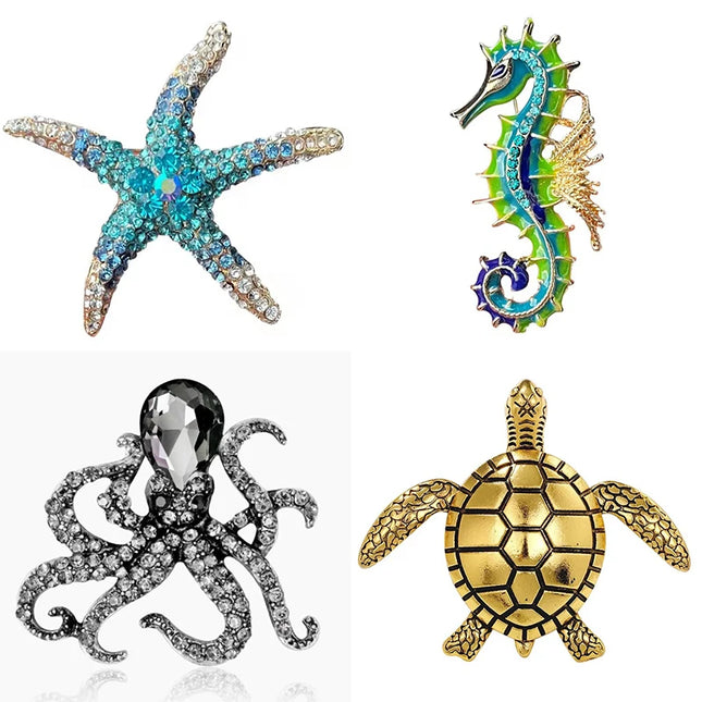 1Pc Retro Marine Organism Brooch for Men Women Vintage Animal Seafish Octopus Turtle Mermaid Pins Jewelry Accessories Gifts 2025
