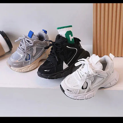 Kids Casual Sports Shoes with Thick Soles Boys Girls Fashion Versatile Sneakers 2024 New Children Mesh Breathable Running Shoes