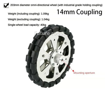 40Kg Load Omnidirectional Wheel Caster Tires 127mm 152mm 203mm Omni Wheel with Flange Coupling Robot ROS Platform Robot Wheel