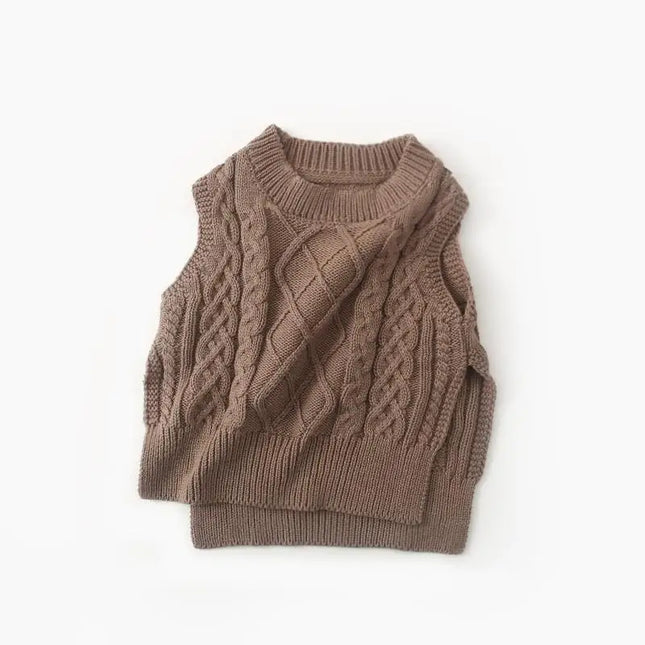 2024 Spring Autumn New Baby Boy Diamond Vest Sweater Fashion Infant Girl Cotton Knitted Sleeveless Tops Toddler Solid Clothes