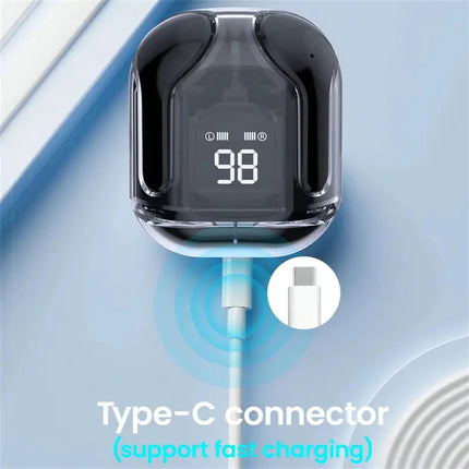 Original T2 Wireless Bluetooth Earphone Transparent HIFI Headphones LED Power Digital Display Stereo Sound Earphones for Phone