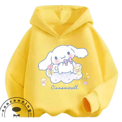 Autumn Winter Outdoor Casual Cinnamoroll Hooded Sweatshirt 3-14Y Boys Girls Cute Kawaii Cartoon Street Hot Fashion