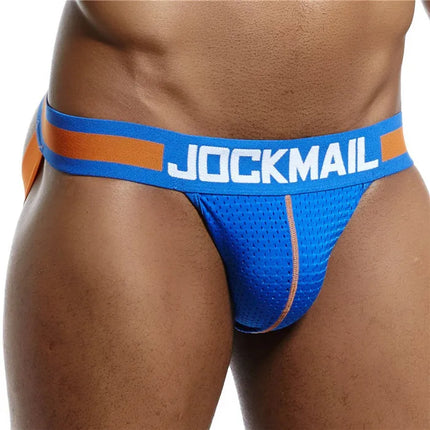 JOCKMAIL Men Jock Strap Thong Mesh Sexy Underwear Man Jockstrap Open Butts Panties Erotic Lingerie Buttocks Underpants Hombre