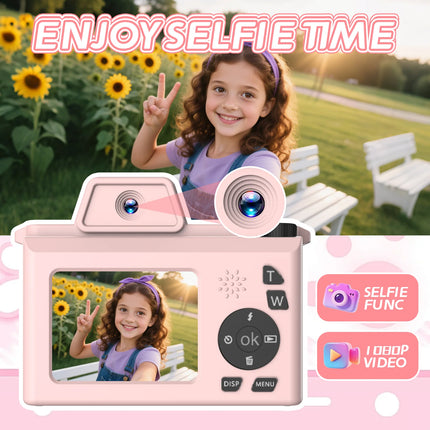 Kids Digital Camera with DSLR Look, HD 1080P Toy Camera with Lanyard, Portable Video Camcorder for Children, Perfect Birthday Gi