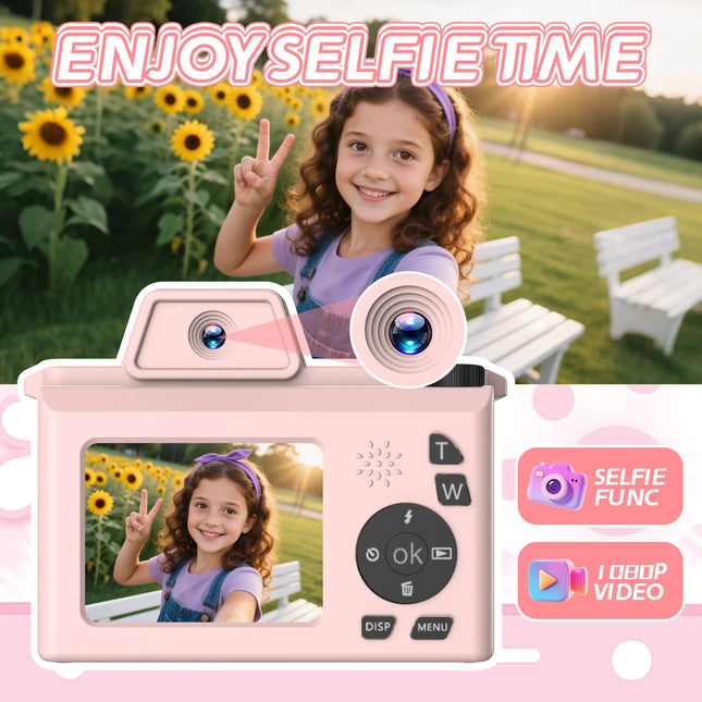 Kids Digital Camera with DSLR Look, HD 1080P Toy Camera with Lanyard, Portable Video Camcorder for Children, Perfect Birthday Gi