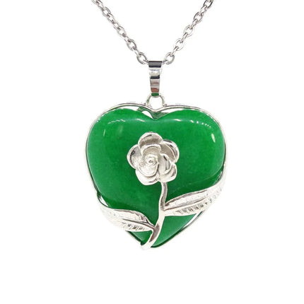 Crystal Stone Heart Shape Pendant Natural Rose Quartz Amethyst Crystal Lapis Lazui Green Aventurine Agate Women Necklace Jewelry