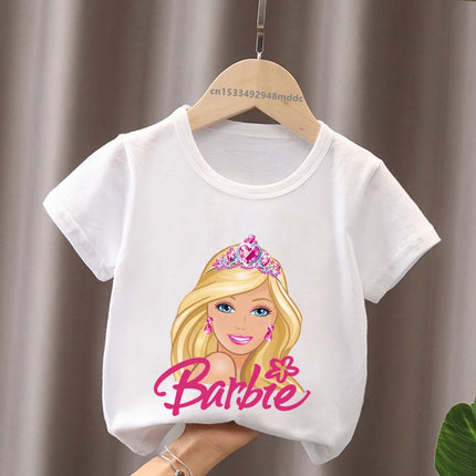 Hot Sale Barbie Princess Print Cartoon Kids T-Shirts Kawaii Girls Clothes Baby Boys Short Sleeve T shirt Summer Children Tops