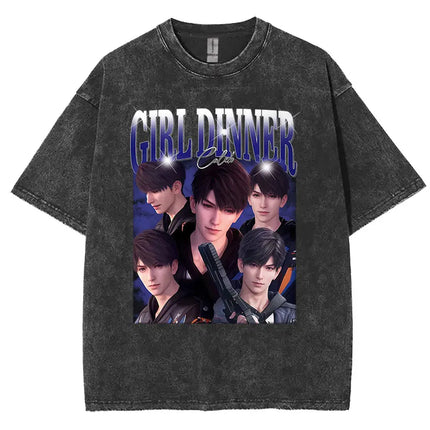 Funny Girl Dinner Caleb Graphic Tee Shirt Love and Deepspace Novelty Cotton T Shirts Fashion High Quality Vintage Washed T-Shirt