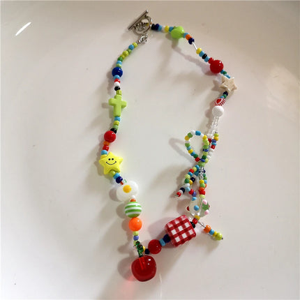 Kpop Boho Colorful Cherry Heart Star Pendant Peart Choker Necklace For Women Sweet Aesthetic Y2K Harajuku Jewelry Accessories