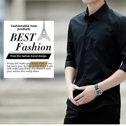 Spring New Men's Classic White Shirt Long Sleeve Plus Size Business Casual Shirt Work Korean Style Slims Smooths Your Silhouette