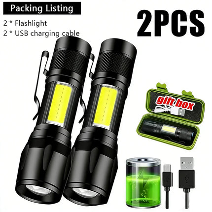 Powerful Mini LED Flashlight COB XPE Zoom Torch Built In Battery USB Rechargeable With Pen Clip Outdoor Camping Emergency Lamp