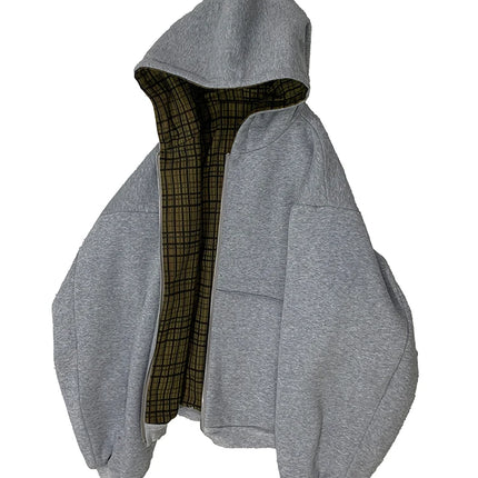 Mauroicardi Autumn Oversized Reversible Hoodies Men Loose Casual Luxury Designer Clothes Hoodie with Plaid Lining Sweatshirt