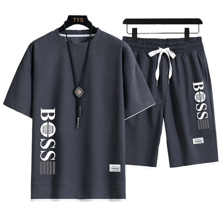 2026 Summer New Arrival Men's Casual Fashion Printed Bear Outdoor Sports Loose Quick-Drying Short-Sleeve T-Shirt + Shorts Set