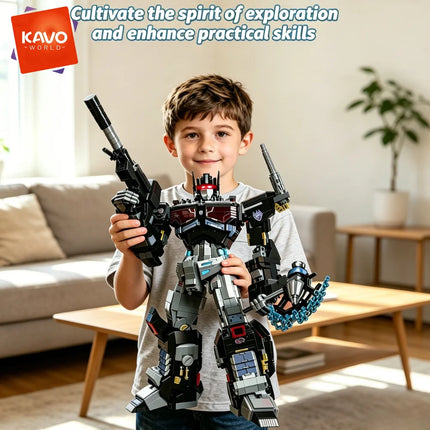 KAVOWORLD 2045PCS Future Technology Dark Commander Mecha Building Bricks Kit Articulated Limbs Robot Figure with LED Lights Collectible Display Model DIY Assembly Tech Interactive Toy Birthday Gift for Robot Enthusiasts