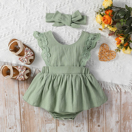 Baby Girls Summer Soild Sleeveless 100% Cotton Square Collar Soft Vacation Kids Dress