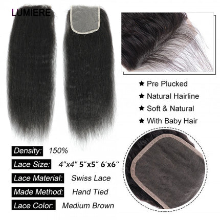 Kinky Yaki Straight Skinlike HD Lace Frontal Only Virgin Raw Virgin Human Hair Lace Closure Only PrePlucked Invisible Hair Exten
