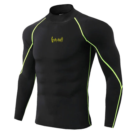 Men Gothic Print Compression T-Shirt Turtle Neck Quick-Dry Fitness Training