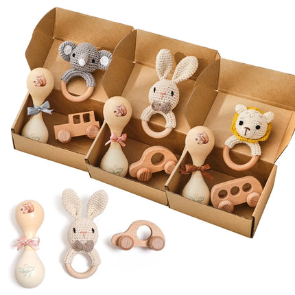 Baby Toy Set Crocheted Rabbit Rattle Toy Infant Musical Instrument Wooden Push Toy Newborn Montessori Educational Toy Baby Gift
