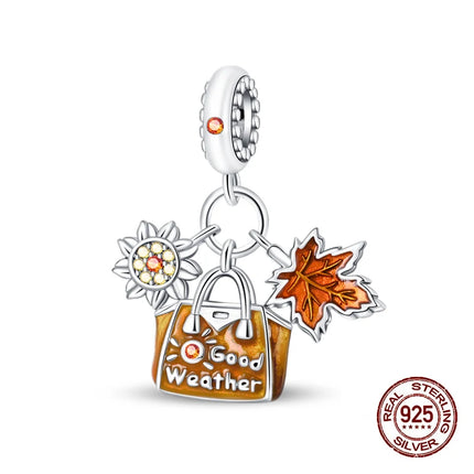 Autumn New 925 Sterling Silver Brown Maple Leaf Pumpkin Bee Charms Bead Fit 3mm 925 Original Bracelets DIY Jewelry Warm Gift