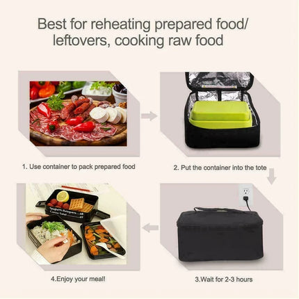 B82B-Portable Food Warmers Electric Heater Lunch Box Mini Oven 12V Car Power Black