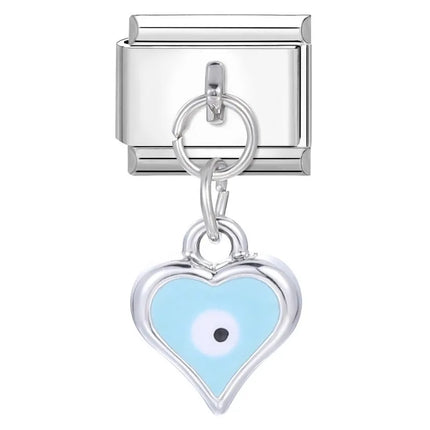 2025 New Vintage Devil Eye Blue Heart Italian Charms Link 9mm Golden Modular Bracelet Stainless Steel DIY Gift Jewelry Wholesale