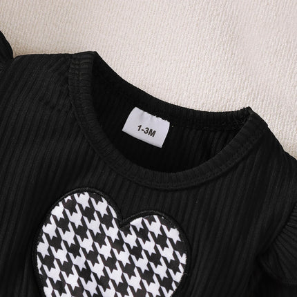 0-18 Months Baby Girl Thousand Bird Grid Love Fashion Long Sleeve Bodysuit+Hat Two Piece Set Newborn Baby Girl Crawler Bodysuit