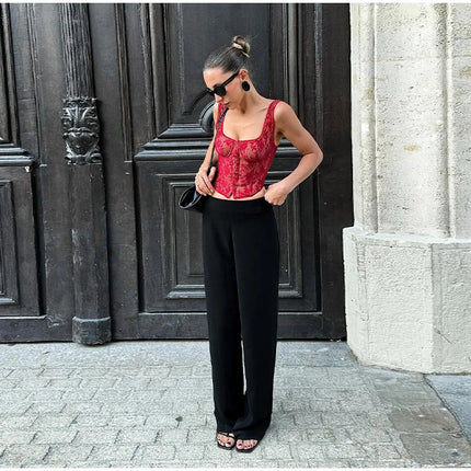 Women's Lace Corset Top Sexy Square Neck Sleeveless Slim Fit Mini Vest 2026 Spring Summer Female Casual Daily Party Fashion Tops