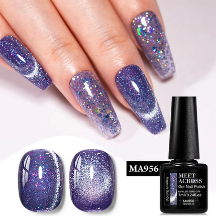 7ml Cat Reflective Magnetic Gel Nail Polish Purple Red Glitter Semi Permanent UV Gel Varnish Soak Off Nail Supplies Manicure DIY