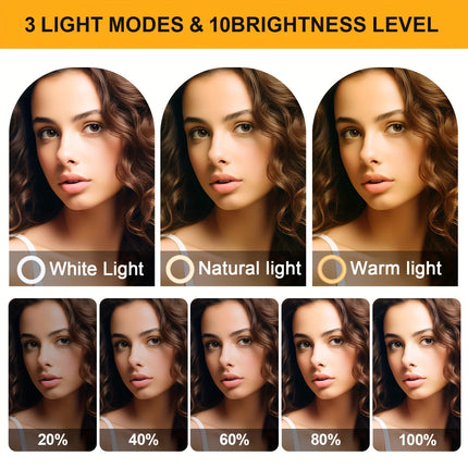 LED Selfie Ring Light with 3 Adjustable Brightness Modes, Photography Light Equipped with 110cm Tripod, Suitable for Mobile Vide