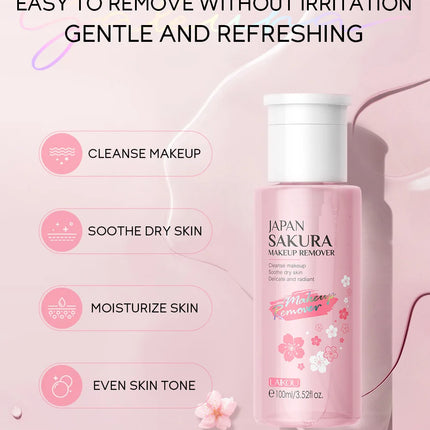 Japanese Sakura Infused Makeup Remover 100ml Deep Cleansing Water Cherry Blossom Extract Pore Refiner Soothing Moisturizing