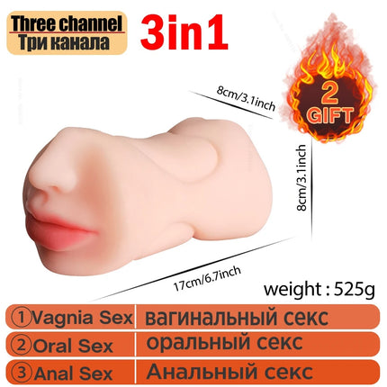 Sex Tooys For Men Realistic Vagina Real Pussy and Mouth Oral Silicone Artificial 5D Deep Throat Pocket Pussy Blowjob Masturbator