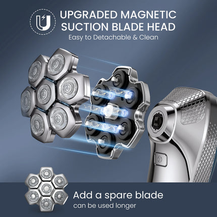 KENSEN 5 in 1 Electric Head Shaver Magnetic 7D Floating Blade Men's Grooming Kit Rechargeable Head Shaving Machine Beard Trimmer
