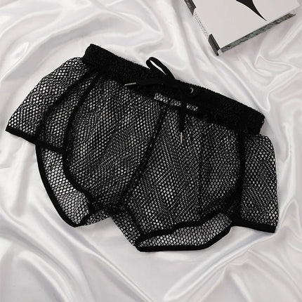 Loose Fit Men's Aro Shorts Mesh Boxer Briefs See through Breathable Underwear Sexy Home Pants