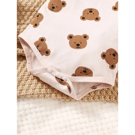 0-9 Months Newborn Baby Boy 4PCS Clothing Set Bear Print Short/Long Sleeve Bodysuit+Pants+Hat+Sock Cute Baby Photograph Outfit