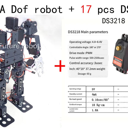 New 17 Dof Humanoid Robot Servo Educational Robot Dance Robot Claw Biped Walking Robot for Teaching DIY Kit Programmable Robot