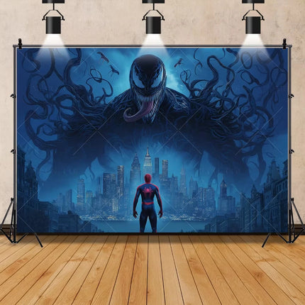 Venom Themed Photography Background Banner Carnage Dark City Backdrop Marvel Superhero Boy Birthday Party Decoration Photo Props