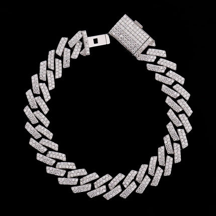 Provence Fashion Cuban chain Bracelet for Men Moissanite Silver Hip Hop jewelry Everyday Double row stones Cuban Link Wrist Gift