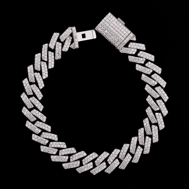 Provence Fashion Cuban chain Bracelet for Men Moissanite Silver Hip Hop jewelry Everyday Double row stones Cuban Link Wrist Gift