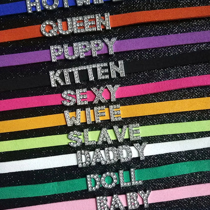 Rhinestone Letter DADDY QUEEN Personalized Custom Name Necklace for Women Fashion Leather Choker Collar DIY Cosplay Jewelry Gift