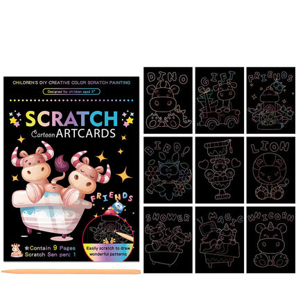Children Scratch Painting Set Magic Rainbow Colors Scratch Art Painting Card Books Early Education Template Drawing Toys For Kid