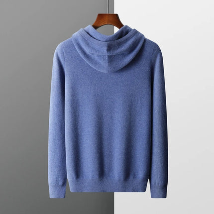 MVLYFLRT Men's 100% Merino Wool Sweater Hooded Collar Knitted Pullover Sweatshirt Autumn Winter Casual Large Tops Long Sleeved