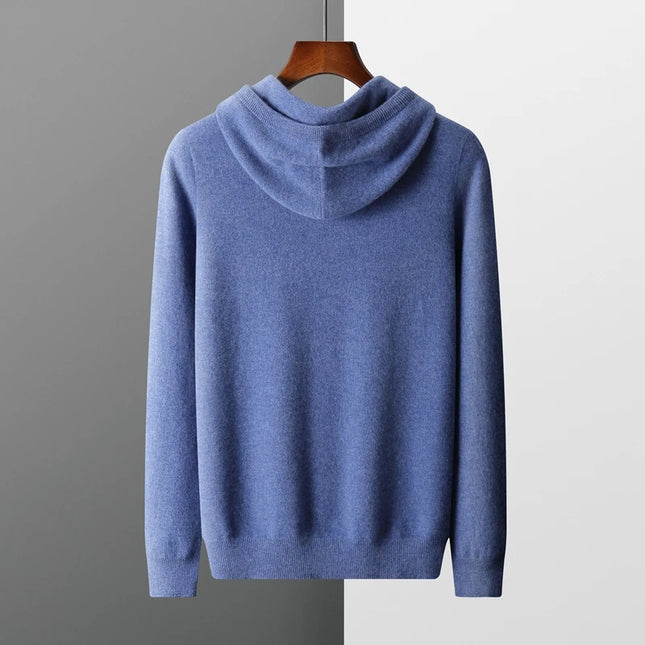 MVLYFLRT Men's 100% Merino Wool Sweater Hooded Collar Knitted Pullover Sweatshirt Autumn Winter Casual Large Tops Long Sleeved