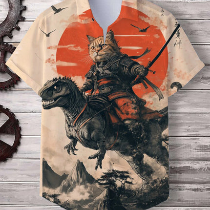 Men's Cat Graphics Shirts Short Sleeved Button Down Lapel Shirt For Summer Oversized Tops Vacation Casual Hawaiian Shirts