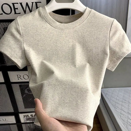 Spring Summer New Short Sleeve T-Shirt Women Solid Simple Casual Soft All-Match Hot Basic Slim Tops Tees Summer Fashion 2025