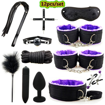 Sex Toys for Woman BDSM Sex Bondage Set Erotic Adults Toys Handcuffs Ankle Cuffs Collar Sex Toy Kit Adults Games Sex Products