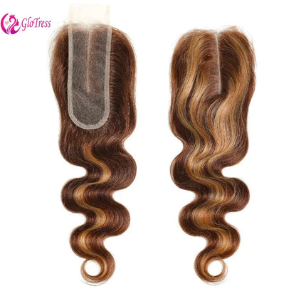 P4/27 Color Deep Part 2x6 Transparent Lace Closure Body Wave Human Hair Brown and Blond Pre Plucked With Baby Hair 8-20 Inches